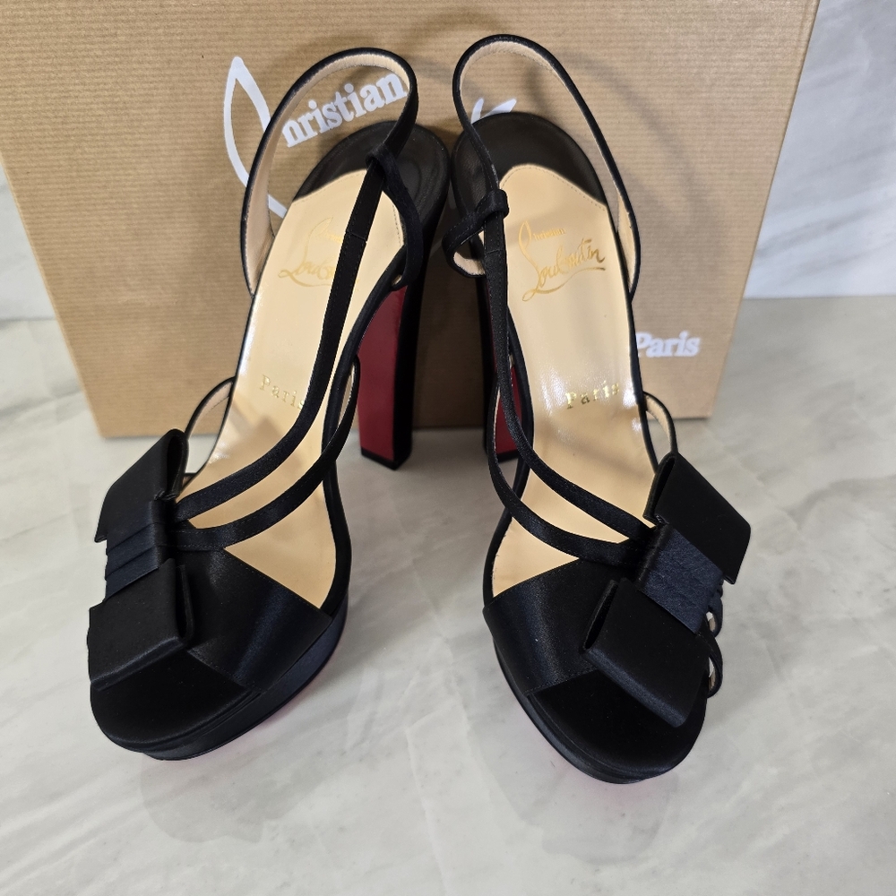 Christian Louboutin Black Satin Bow Heels